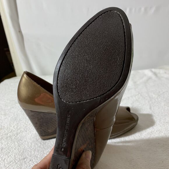 Donald J Pliner Habiki Peep Toe Wedges Snake Print Gold Women’s 9.5 Bronze - Picture 8 of 9